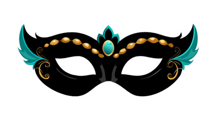 An elegant black masquerade mask with decorative jewels, isolated on white background, exudes sophistication and mystery, ideal for carnival balls and theatrical events