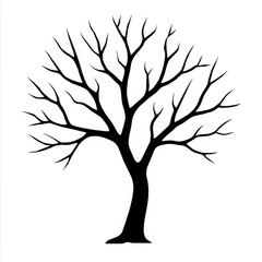 Fototapeta premium Black silhouette of a large deciduous tree with a thick trunk and a full, leafy canopy. Stylized graphic for nature and ecology themes.