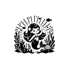 the little mermaid waving from under the sea