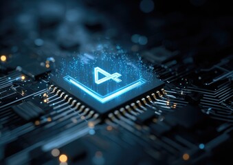 Close-up of a circuit board with a glowing number four