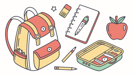 A collection of school supplies and stationery for education and learning, isolated on white background