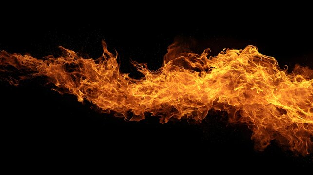Fiery flames stream across a dark background.