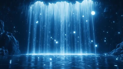 Glistening Cave with Blue Light Beams - Powered by Adobe