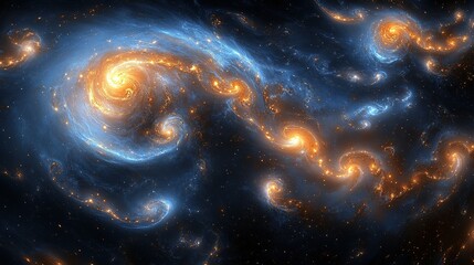 Majestic Spiral Galaxies in Deep Space, Illuminated by Cosmic Light, Artistic Rendering.