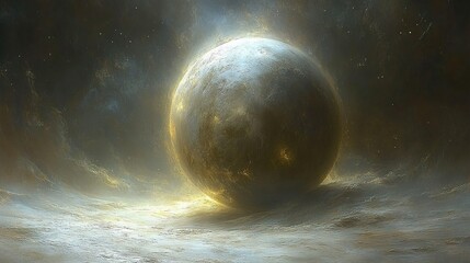 Luminous Sphere in Cosmic Void: Abstract Digital Art, Dramatic Lighting