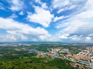 Fototapeta premium Overlooking the cityscape of Dandong from the Yellow Sea Pearl Tower, Dandong, Liaoning, China