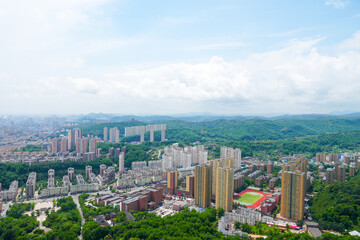 Obraz premium Overlooking the cityscape of Dandong from the Yellow Sea Pearl Tower, Dandong, Liaoning, China