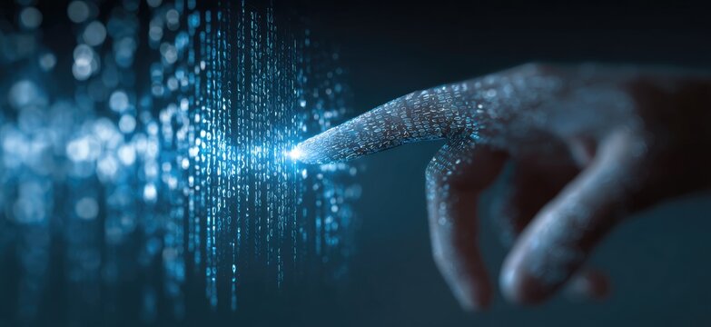 Digital hand interacting with binary code (1)