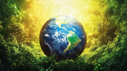 Vibrant, colorful depiction of the Earth as seen from space, with rainbow hues radiating outward