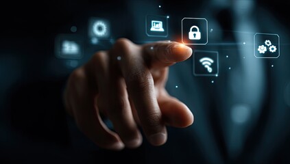 A hand interacting with digital icons