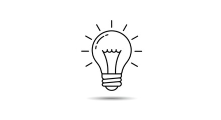 Minimalist light bulb line icon shining with rays. A simple vector symbol for idea, innovation, and creative solutions, isolated on a white background.