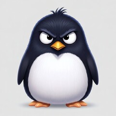 Obraz premium Cartoon penguin with an angry expression, featuring dark blue feathers and a white belly against a neutral background.