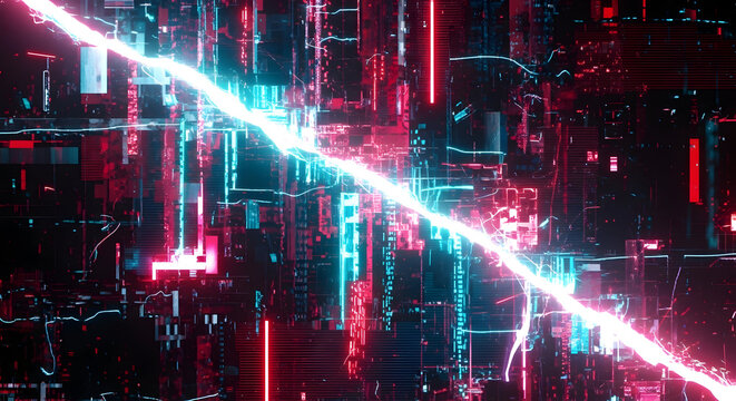 Futuristic Digital Data Stream with Energy Beam