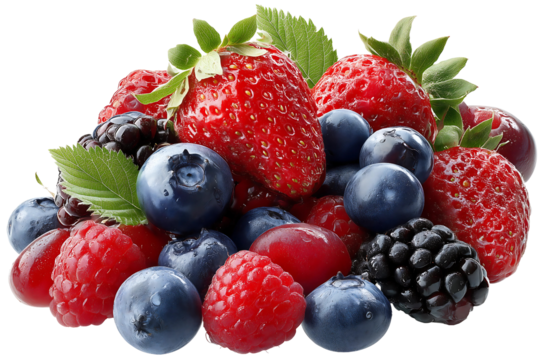 Various Berries On Transparent Background PNG