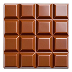 Close-up view of a chocolate bar's surface isolated on a transparent background.