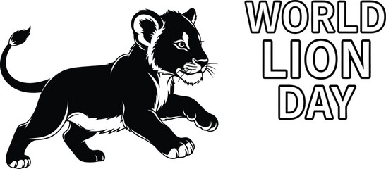 Vector art of a cute lion cub running to celebrate world lion day 