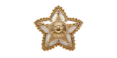 White Star Ornament with Gold Accents on Transparent Background, PNG