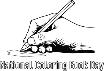 Vector art of a hand writes with a pencil to celebrate national coloring book day