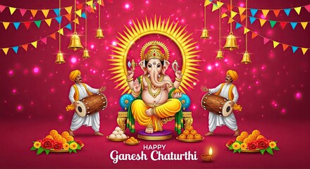 illustration of Lord Ganpati for Ganesh Chaturthi festival of India, Ganesh chaturthi for greeting,card, poster background.