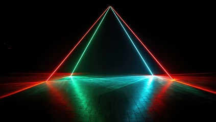 Neon triangle beams on dark floor