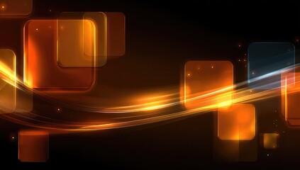 Abstract design with glowing orange squares and streaks