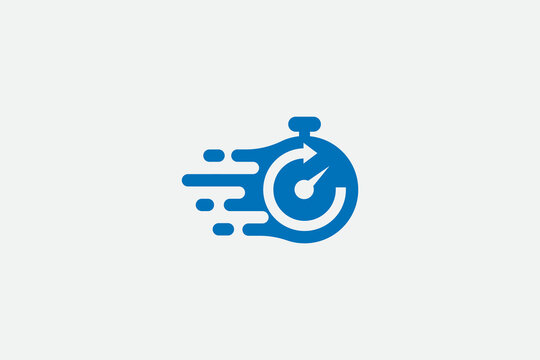 A fast time logo featuring a stopwatch, representing a speed concept for quick delivery, express, and urgent services. This vector line icon illustrates deadlines and delays