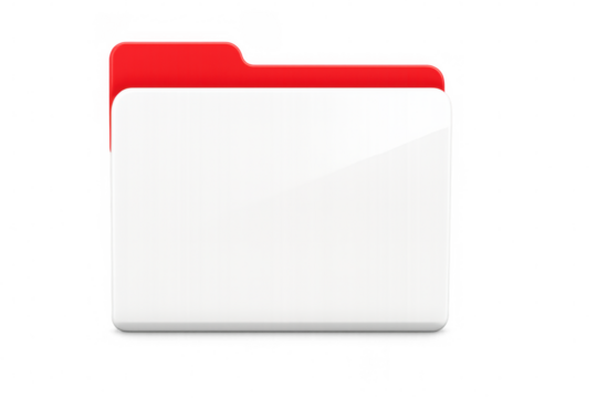 Glossy red-tabbed folder icon representing digital file management and storage organization on transparent backdrop - Powered by Adobe