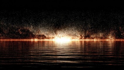 Fiery cosmic sunrise over still water