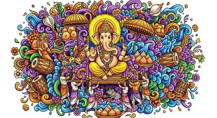 Obraz premium illustration of Lord Ganpati for Ganesh Chaturthi festival of India, Ganesh chaturthi for greeting,card, poster background.