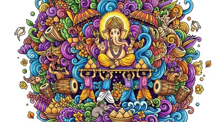 Obraz premium illustration of Lord Ganpati for Ganesh Chaturthi festival of India, Ganesh chaturthi for greeting,card, poster background.