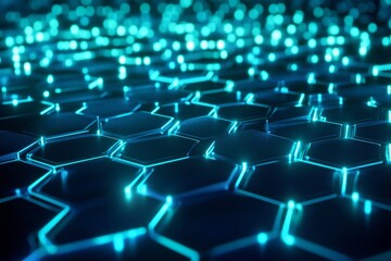 Fototapeta premium A futuristic neon hexagonal grid stretching into infinity, glowing with shades of blue and green , created by ai