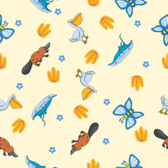 Cute wild animals seamless pattern for baby shower decor, nursery print, kindergarteen wallpaper, fabric, and textile. Vector illustration