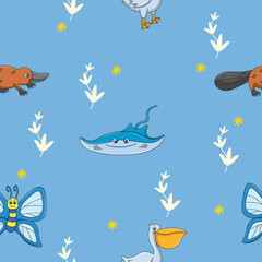 Cute wild animals seamless pattern for baby shower decor, nursery print, kindergarteen wallpaper, fabric, and textile. Vector illustration