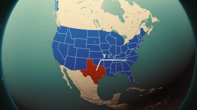 Texas Map Highlight &ndash; USA 3D Political Globe Animation