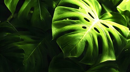 Fototapeta premium Close-up view of vibrant green tropical leaves.