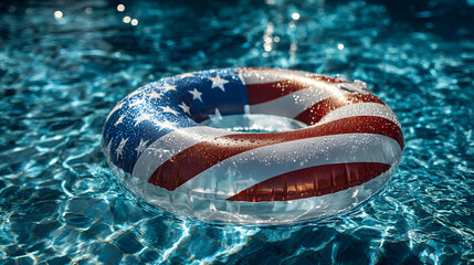 Independence day celebration. Patriotic pool float American flag summer outdoor holiday celebration festive, family gathering holiday, 4th july