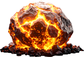  Glowing Lava Rock High-Temperature 3D Render PNG with transparent background