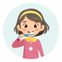 Vector illustration of a child brushing teeth