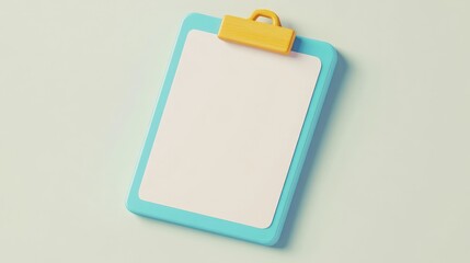 Light-blue clipboard with blank paper and yellow clip