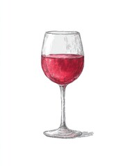 Hand-drawn wine glass filled with ros?