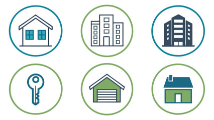 Collection of houses and real estate icons set for property listings
