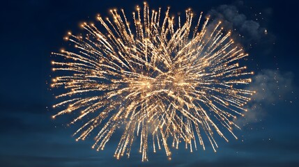 Fireworks burst against a twilight sky.
