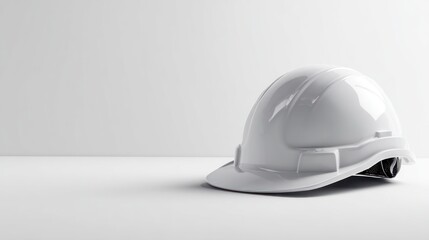 Fototapeta premium Minimalist setup of hard hat with high-gloss texture, placed diagonally with clean lines, copy space on right side, isolated on white background for training or corporate safety content