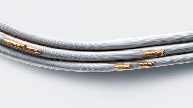 Top view of electrical wire set with smooth PVC coating, aligned in parallel with visible ends, high-resolution detail, clean white background with space for engineering content