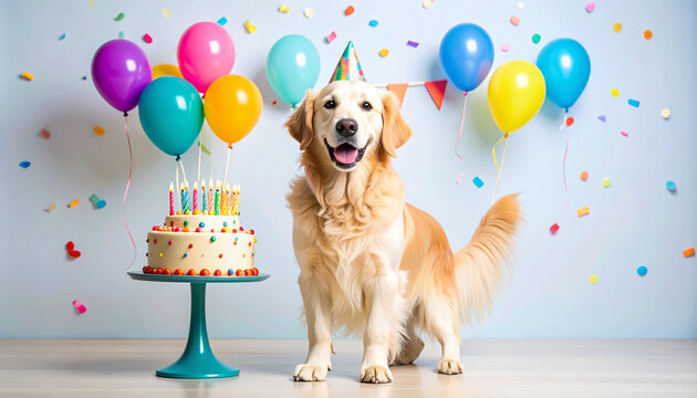 dog with birthday cake