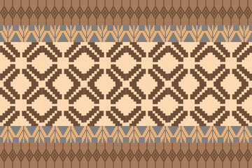 Brown Tone Traditional Embroidery Art Abstract with Pixel Art Designs for Textile Print