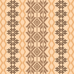 Brown Tone Traditional Embroidery Art Abstract with Pixel Art Designs for Textile Print
