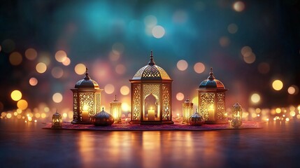 Obraz premium Ornate lanterns illuminated with candlelight.