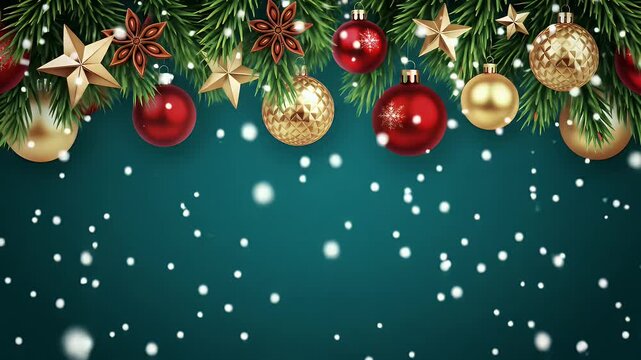 Christmas background with ornaments fir branches and snowflakes holiday design festive theme