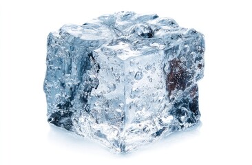 Fototapeta premium Single, clear ice cube, slightly irregular, on white background